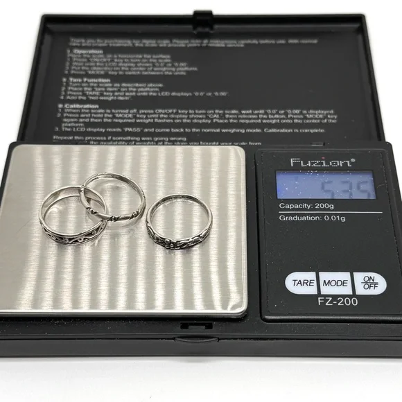 Sterling Silver Stacking Rings Dainty Bands Filigree Floral Size 7 1/2 to 7 3/4 - Picture 13 of 13